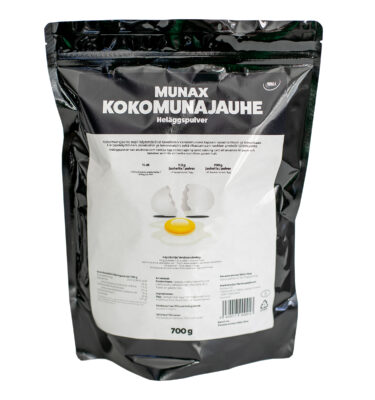 Munax Kokomunajauhe on laadukas, lisäaineeton kananmunajauhe, joka sopii käytettäväksi veteen sekoitettuna tavallisen kananmunan tapaan.